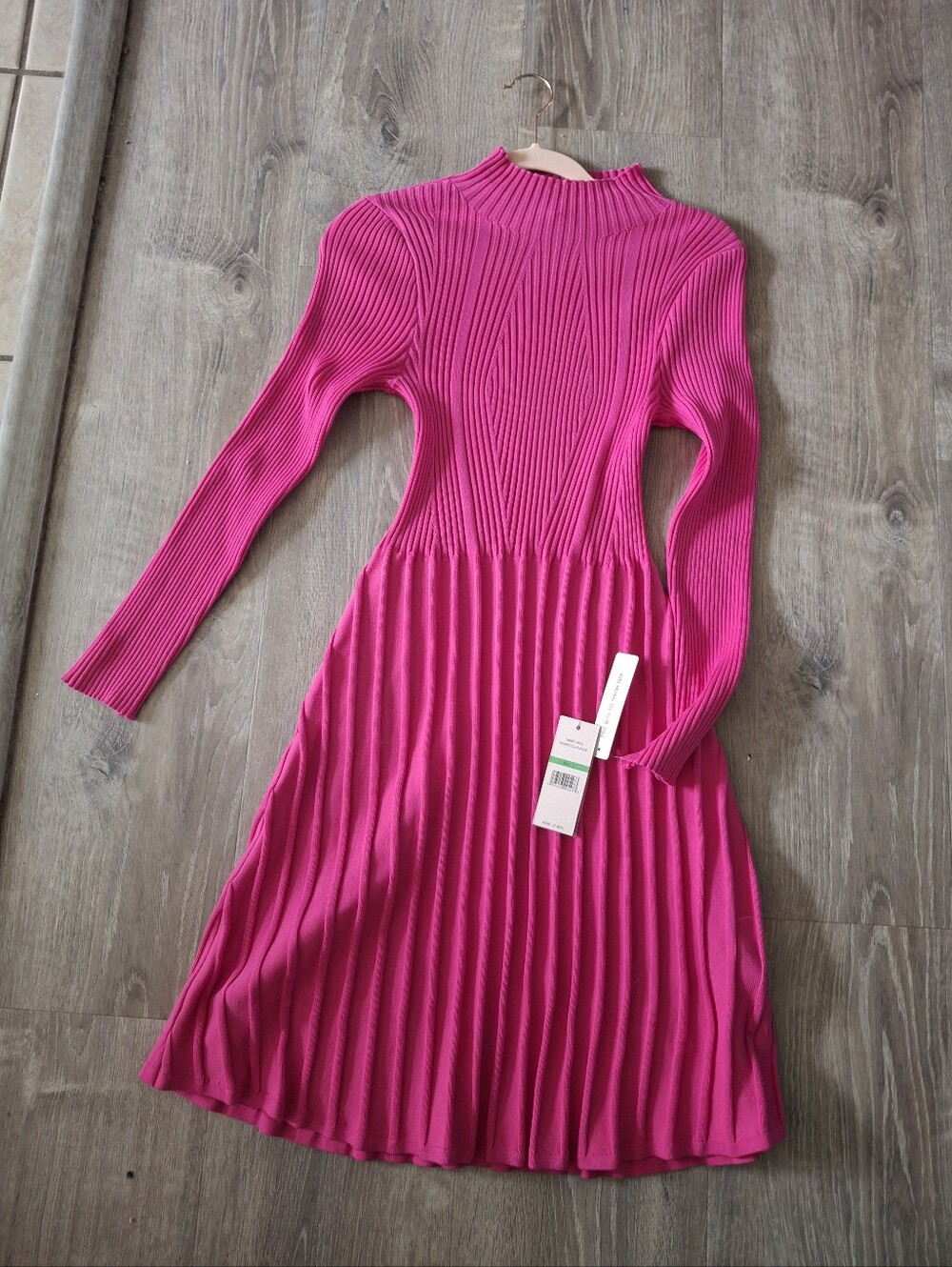 nanette lepore Hot pink ribbed mock neck long sleeve dress size large nwt